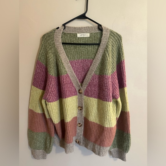 A Beautiful Soul Sweaters - Cozy Striped Cardigan with Button Detail